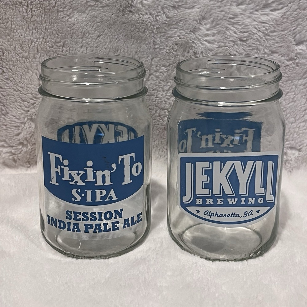 Jekyll Island Brewing Company Mason Jar Pint Beer Glass Alpharetta Georgia SET 2